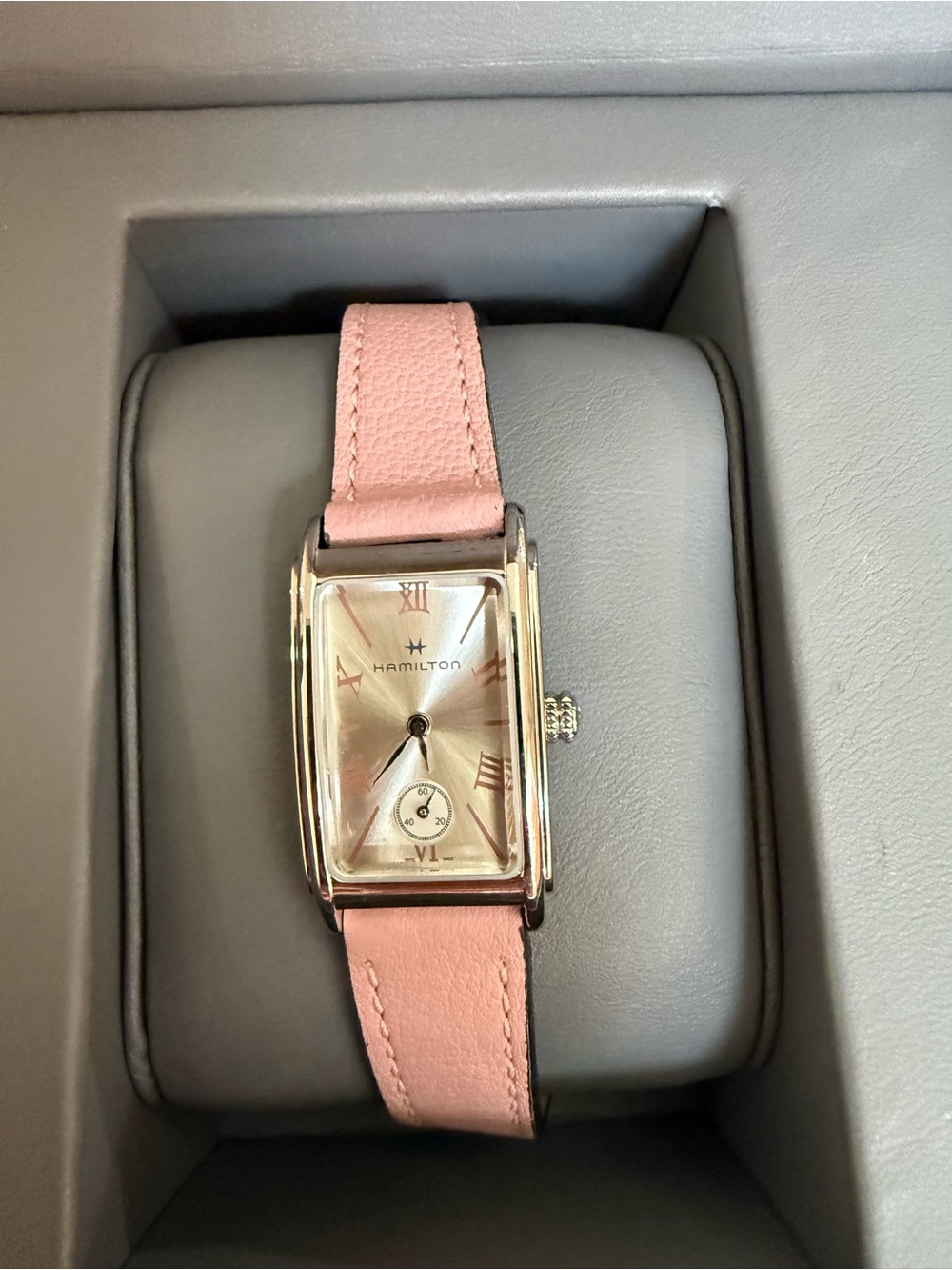 Hamilton Women's Pink Leather Strap Rectangular Watcg